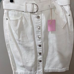 White jean mid skirt